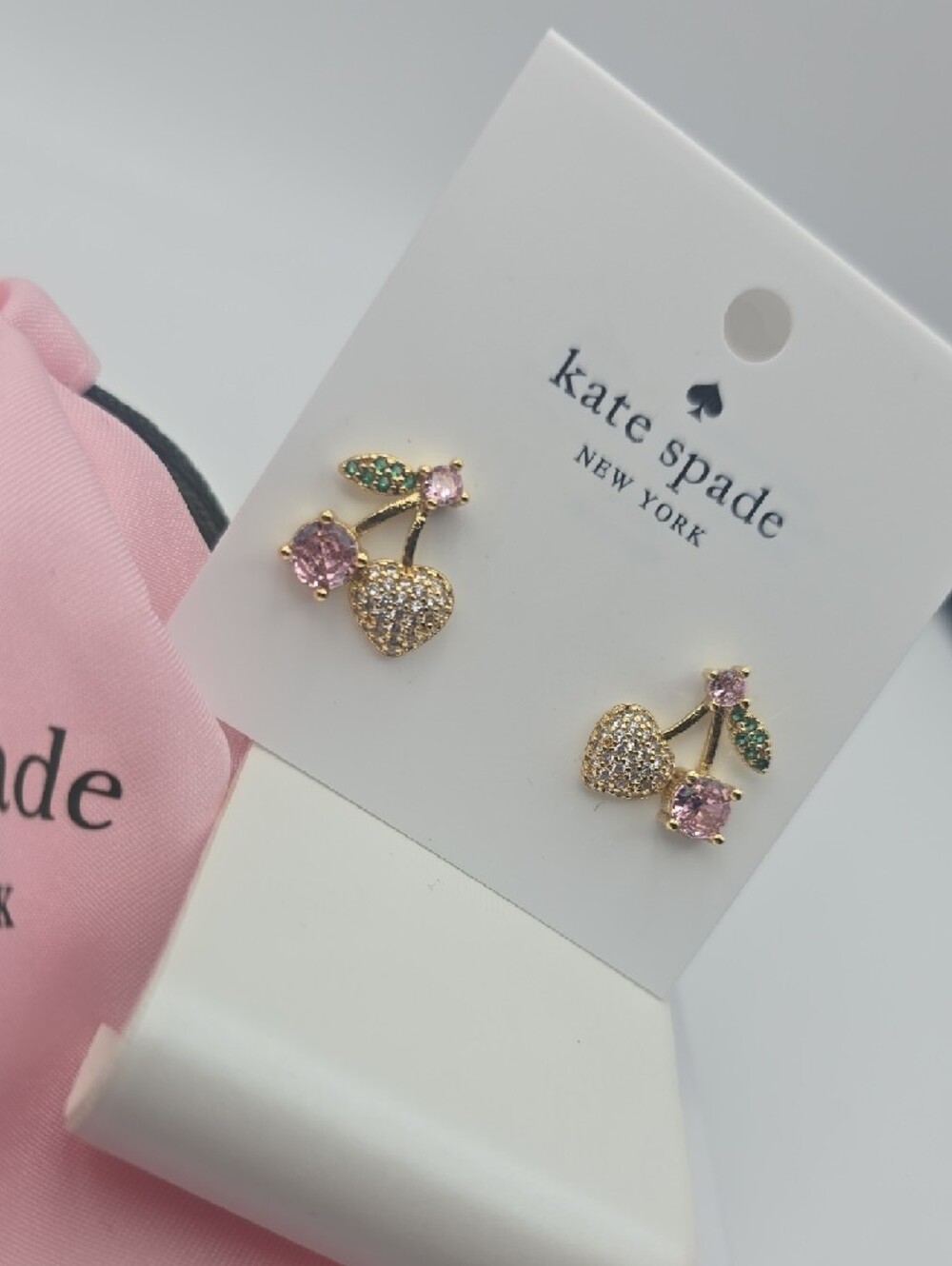 Kate Spade Pink Crystal Cherry Stud Earrings W/ Gold-Tone Accents (DUSTY)(NWT)๐ - Picture 4 of 6